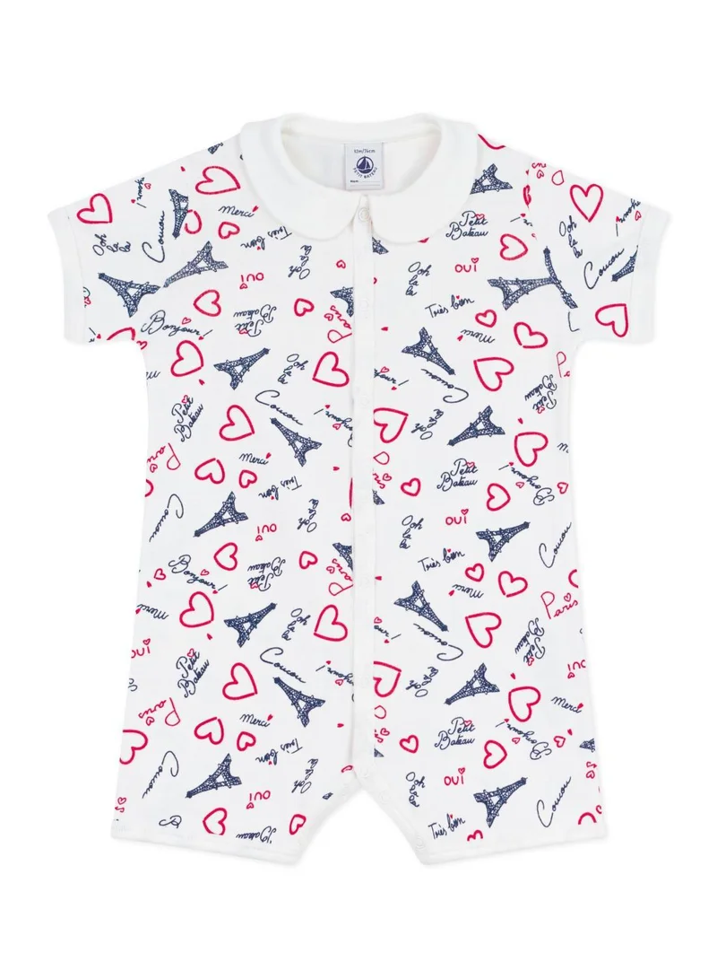 بيتي باتو Babies' Paris print cotton playsuit with a collar